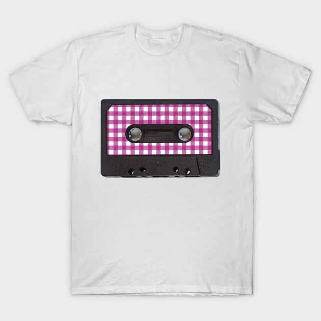 Audio Tape Vintage Gingham Pink T-Shirt by CocoFlower